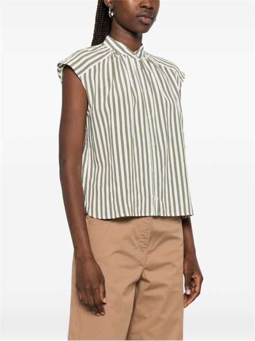 Camicia donna Emme Marella smanicata rigata panna e verde in viscosa EMME Marella | SAIO010